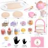 Wooden Tea Party Set for Little Girls, Toddler Girl Gifts Princess Tea Time Toys, Wooden Tea Set Food Dessert, Kids Kitchen Pretend Play, Birthday Valentines Day Gifts for Girls Age 2-5 Years Old view 2