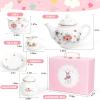 Porcelain Tea Set for Girls, Tea Party Set for Little Girls, Kids Tea Set Kitchen Pretend Play, Princess Tea Time Playset with Ceramic Teapot Cups Carry Case, Toddler Girl Toys Birthday Gifts Age 3+ view 2