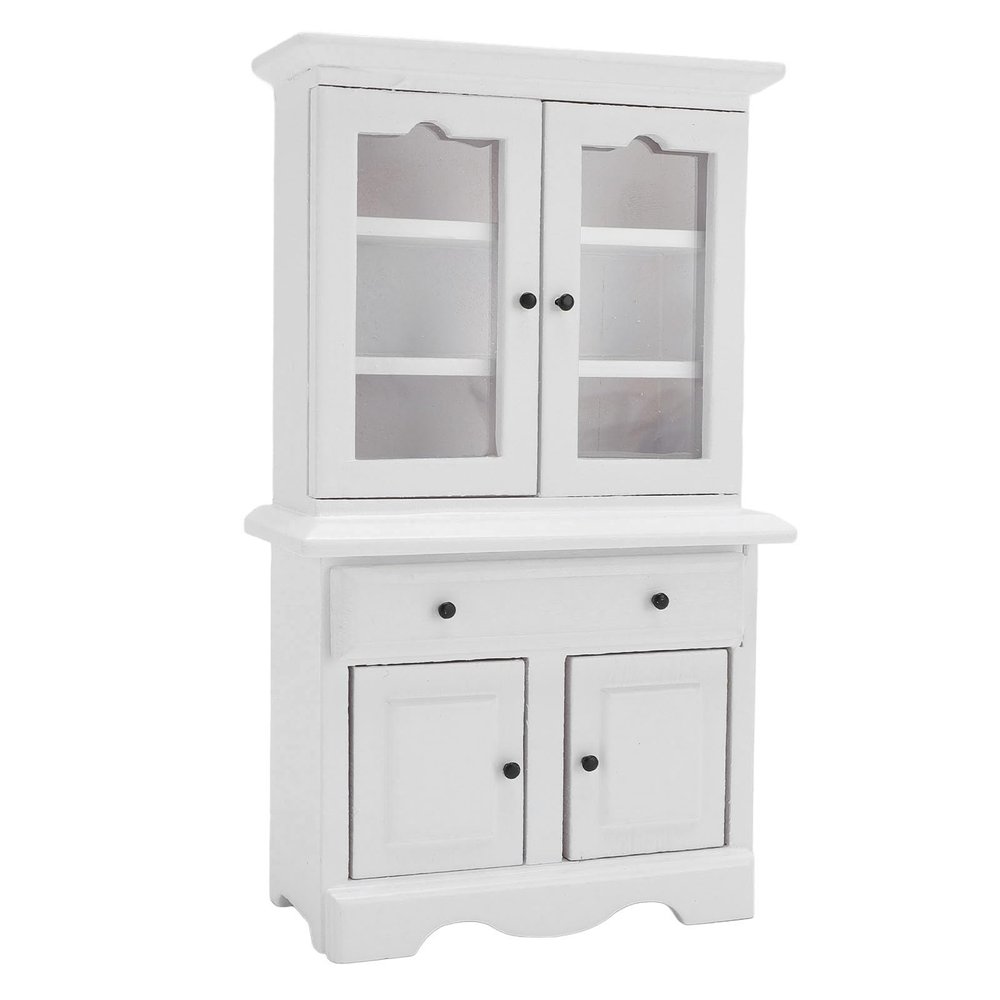 1:12 Scale Dollhouse Cabinet Openable Doors Black Puller Realistic Mini Bookshelf Miniature Cupboard