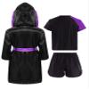 FEESHOW Kids Boys Boxing Costume 3Pcs Boxing Uniform Set Satin Boxing Robes Cloak with Shirts and Shorts Purple 16 Years view 2