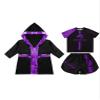 FEESHOW Kids Boys Boxing Costume 3Pcs Boxing Uniform Set Satin Boxing Robes Cloak with Shirts and Shorts Purple 16 Years view 3