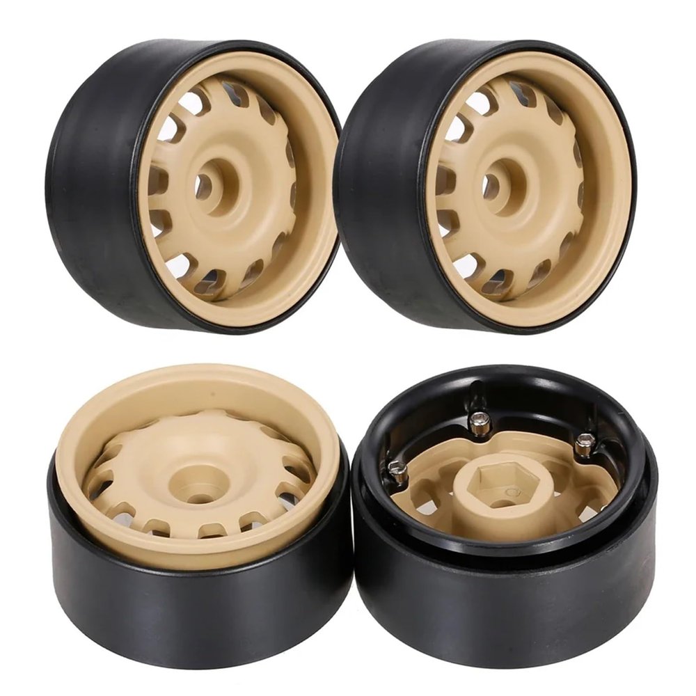 4PCS 1.9" Beadlock Wheel Rims for 1/10 RC Crawler Car for Axial SCX10 II 90046 for Trxs TRX-4 for RedCat Gen8(Yellow)