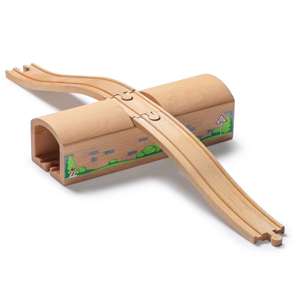 SainSmart Jr. Wooden Train Track Accessories Bridge Tunnel, Wooden Train Track Bridge Compatible with Thomas, Brio, Chuggington, Melissa and Doug, Made of Sturdy Hardwood for Long-Term Play