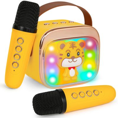 Mini Karaoke Machine with 2 Wireless Microphones, Karaoke Machine for Kids 4 5 6 7 8 9 10 Years Old, Girls and Boys - Birthday/Christmas/Halloween/Easter Gift, Microphone for Kids Party Speaker Toy