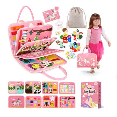 Toddler Sensory Busy Board: Travel Toy Activity Book for Girls Boys, Motor Skill Development Gift for Baby Aged 3-4 Years, Fine Educational Preschool Montessori Learning Toy for Car Airplane Unicorn