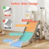 6 in 1 Indoor Slide for Toddler 1-3 Age - Freestanding Baby Slide, Outdoor Playground Kids Slider, Toddler Playset with Climber Slider, Basketball Hoop, Telescope, Storage Area and Hiding, White&Grey view 4