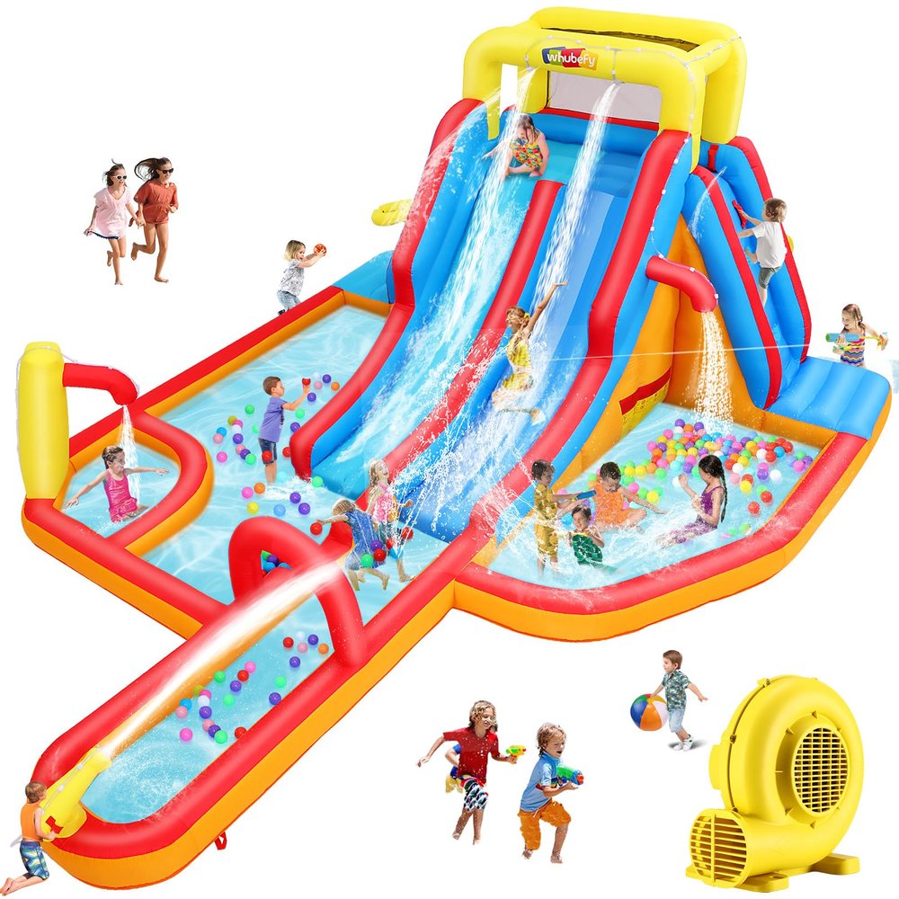 Whubefy Extra Large Inflatable Water Slide, 18X14 Ft Bounce House for 5-12, 840D+420D Oxford Fabric, Long Slide/Splash Pool/680W Blower/10 Accessories, Suitable for 10 Kids, Backyard Summer Fun