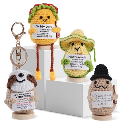 Alavvii 4pcs Emotional Support Valentines Day Gift for Women Men,Positive Crochet Animals Taco Birthday Gift for Wife Husband,Positive Potato Gift for Mom Dad Sister Friend Coworkers, Desk Dcor
