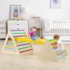 HONEY JOY Pikler Triangle Set, 5 in 1 Montessori Wooden Triangle Climber w/ 2 Stackable Ladders & Climbing Ramp, 3-Piece Baby Indoor Playground Jungle Gym, Climbing Toy for Toddlers, Colorful view 2