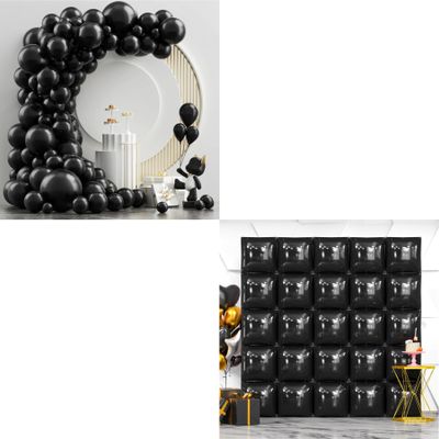 102PCS Black Latex Balloons and 25PCS Black Square Foil Balloons Wall Backdrop