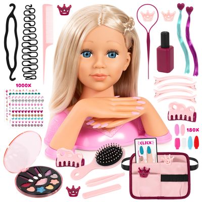 Bayer Design Charlene Magic Nails Styling Head Doll with Hair & Nail Art, 10.5 in Tall Bust, Movable Hands, Beauty Salon Toy for Kids Ages 3+