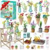 70 PCS Make It Miniature Brands Nature Garden Plants Set, Mini Botanical Collectibles, Tiny Paper Flower Bouquet DIY Craft Kit, with Wood Display Stand, Miniature Toy Gift for Kids and Adults view 1