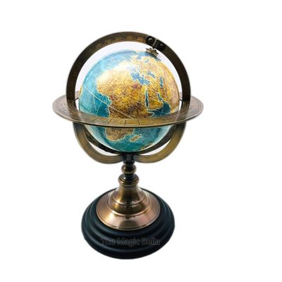 Educational Celestial Engravings Brass Armillary Sphere Globe  10.7" Tall with ocean Globe & Black Base | Home, Office & School Decor