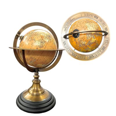 Educational Celestial Engravings Brass Armillary Sphere Globe  10.7" Tall with Orange Globe & Black Base | Home, Office & School Decor
