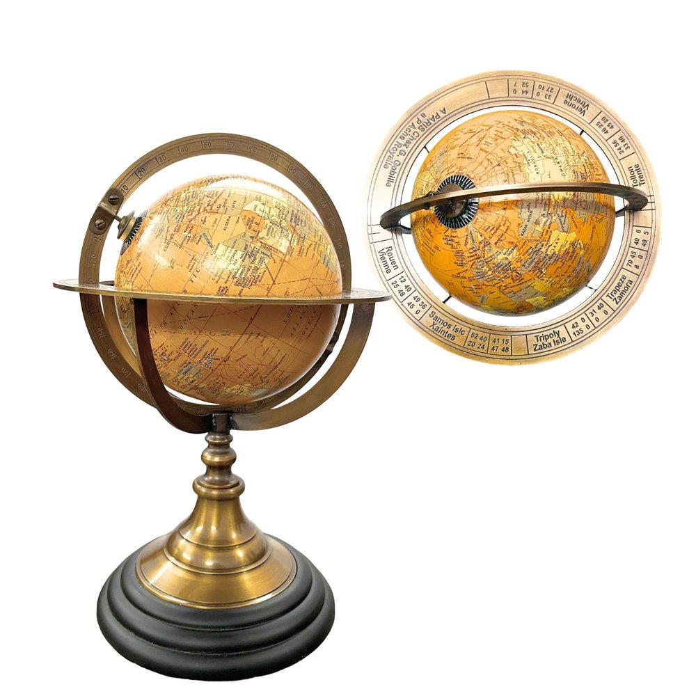 Educational Celestial Engravings Brass Armillary Sphere Globe  10.7" Tall with Orange Globe & Black Base | Home, Office & School Decor