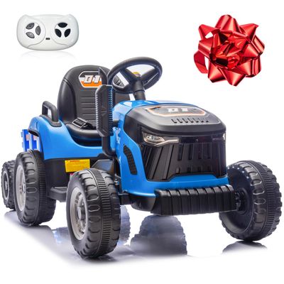 24V 7Ah Ride On Tractor w/Tiltable & Detachable Trailer, MOEYURO Kids Electric Vehicles Tractor w/400W Motors, Adjustable Seat, Remote Control, Bluetooth, Music, Power Tractor Wheels for Boys, Blue