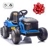 24V 7Ah Ride On Tractor w/Tiltable & Detachable Trailer, MOEYURO Kids Electric Vehicles Tractor w/400W Motors, Adjustable Seat, Remote Control, Bluetooth, Music, Power Tractor Wheels for Boys, Blue view 1