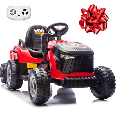 24V 7Ah Ride On Tractor w/Tiltable & Detachable Trailer, MOEYURO Kids Electric Vehicles Tractor w/400W Motors, Adjustable Seat, Remote Control, Bluetooth, Music, Power Tractor Wheels for Boys, Red