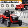 24V 7Ah Ride On Tractor w/Tiltable & Detachable Trailer, MOEYURO Kids Electric Vehicles Tractor w/400W Motors, Adjustable Seat, Remote Control, Bluetooth, Music, Power Tractor Wheels for Boys, Red view 3