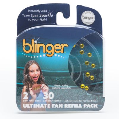 blinger Ultimate Fan Refill Pack of 30 Dazzling Hair-Safe Gems - Yellow as seen on Shark Tank | Hair-Safe Bedazzler Gem Stamper for all the Sports Lovers | Fun Gift, Game Days, Sports