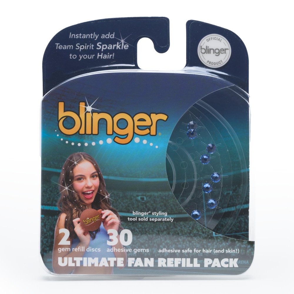 blinger Ultimate Fan Refill Pack of 30 Dazzling Hair-Safe Gems - Light Blue as seen on Shark Tank | Hair-Safe Bedazzler Gem Stamper for all the Sports Lovers | Fun Gift, Game Days, Sports