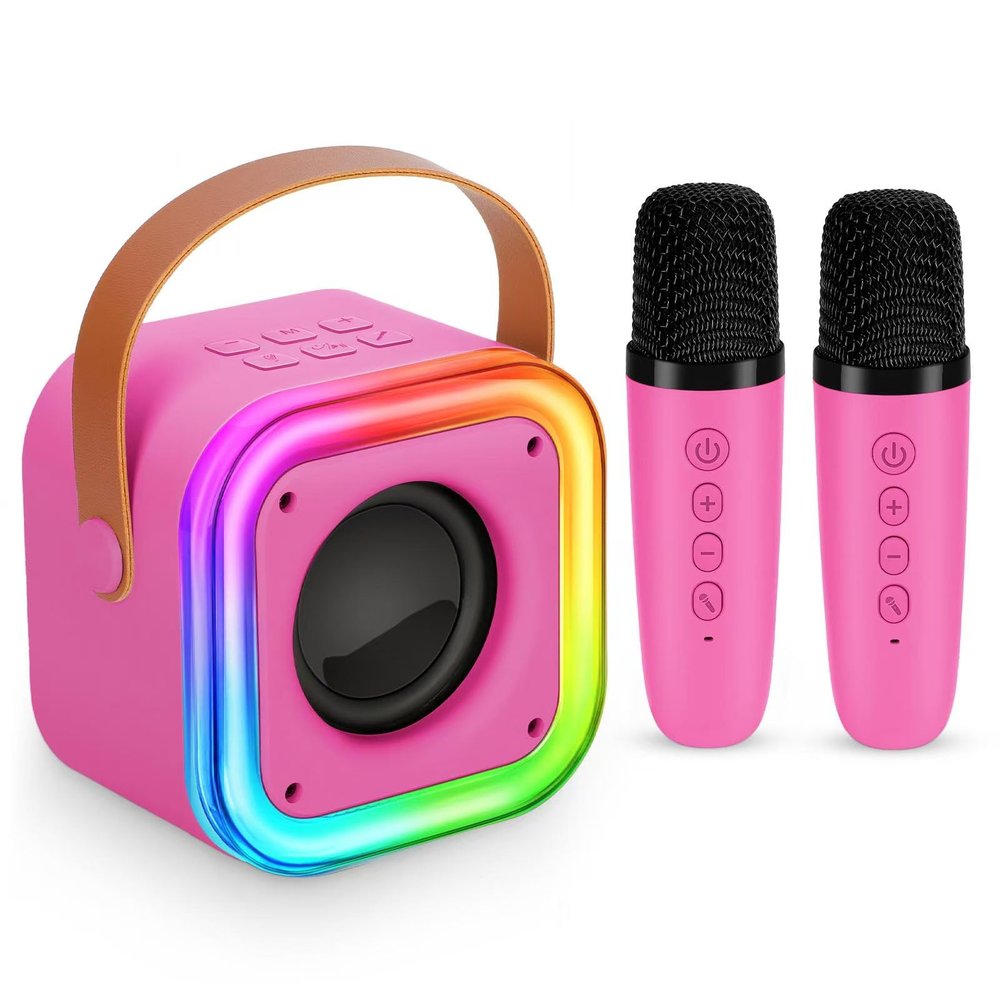 Mini Karaoke Machine for Kids, Girl Toys Gifts, Kids Karaoke Wireless Microphone for 4,5,6,7,8,9,10,11,12 Years Old Boys and Girls Christmas Party Gifts Toys (Rose Color)