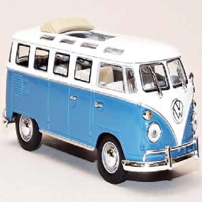 1962 Micro Bus Van with Open Roof Blue and White 1/43 Diecast Model Car by Road Signature 43208bl