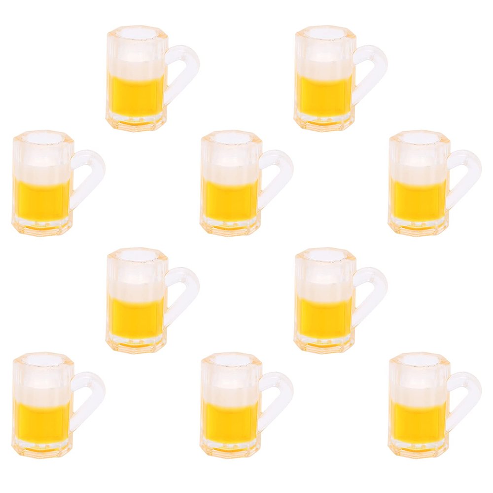 10 Pieces 1:12 Dollhouse Beer Mug Model Miniature Bar Beer Cup Toy Decoration Accessories (Hexagonal cup with foam)