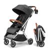 Bombi Bbee V2 Lightweight Baby Stroller - Premium Vegan Leather, One-Hand Fold, Infinite Recline, Aircraft-Grade Aluminum Frame, XXL Canopy, and Ample Storage Umbrella Stroller - Midnight Black view 1