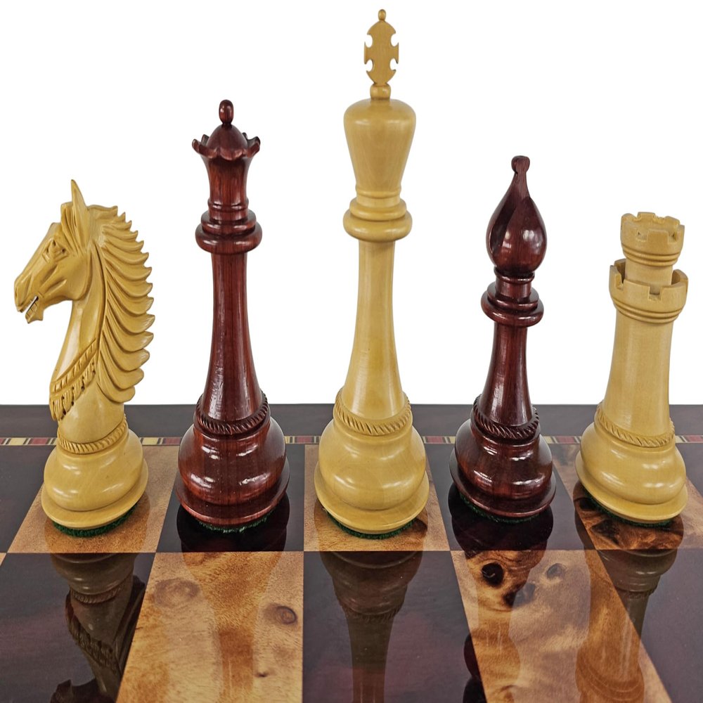 4 Queens Belagio Large Luxury Staunton Chess Men Set with 4 3/8 inch King Bloodwood Paduak and Boxwood - NO Board
