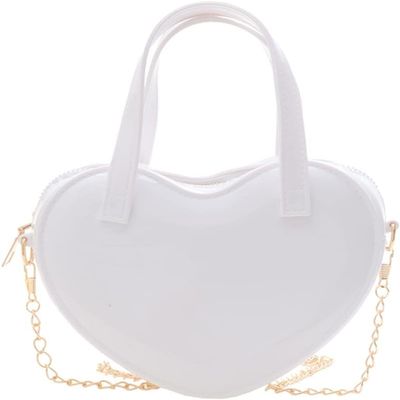 Girls Novelty Mini Heart-Shaped Purse Chain Purse Shoulder Crossbody Bags Tote Handbag Travel Wallet Bag for Women Girl Gift (White)
