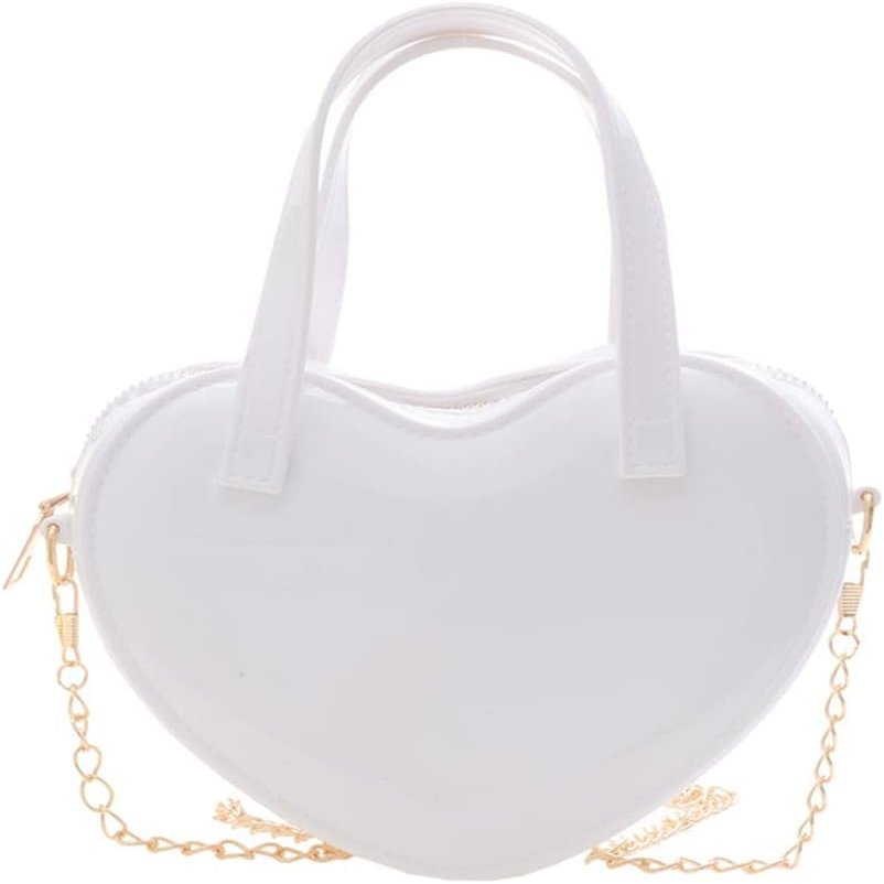 Girls Novelty Mini Heart-Shaped Purse Chain Purse Shoulder Crossbody Bags Tote Handbag Travel Wallet Bag for Women Girl Gift (White)