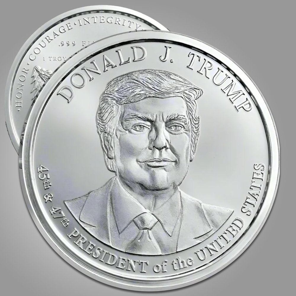 1 oz silver Trump 45 & 47 Presidential Medal Portrait in capsule