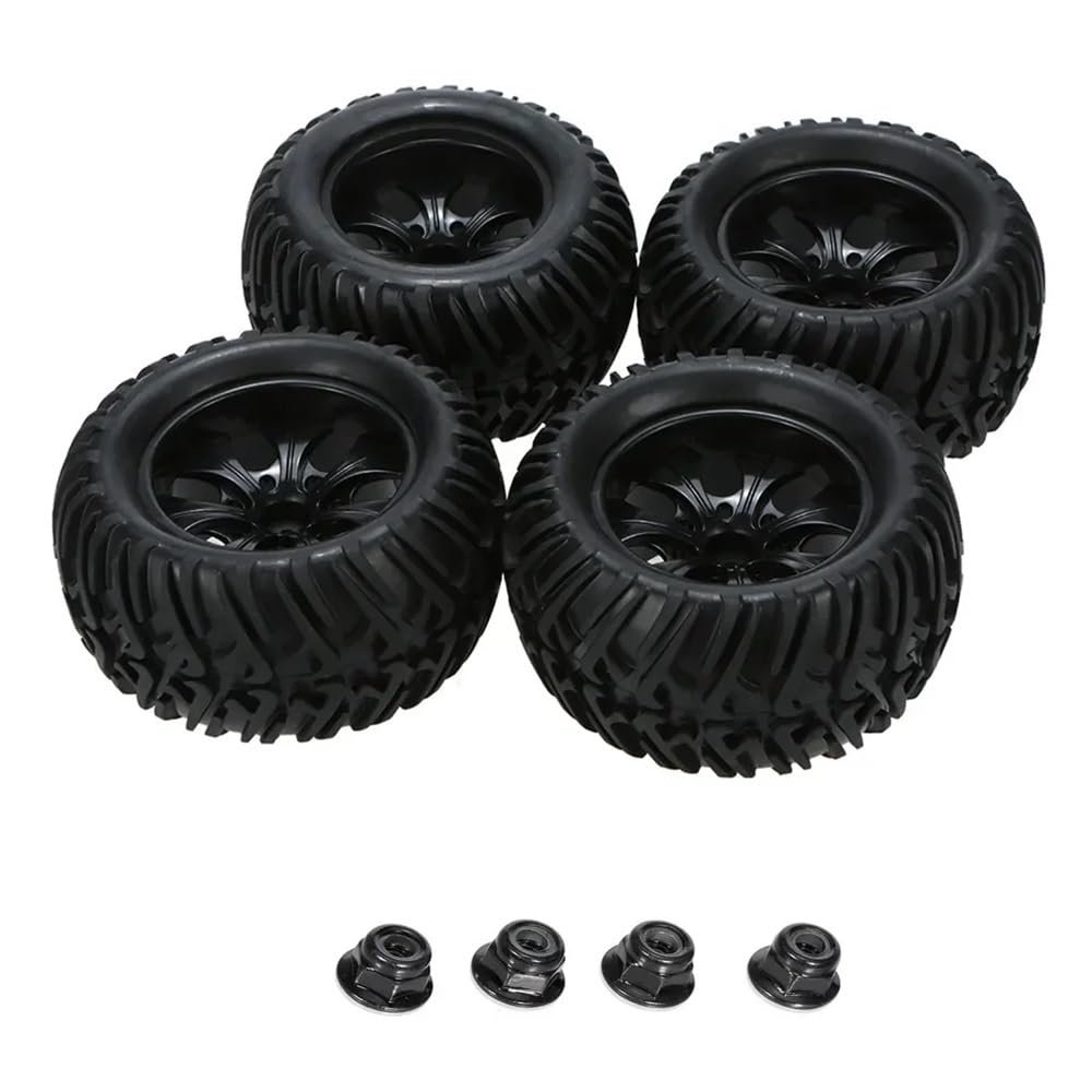125mm Rubber 1/10 RC Tires And Wheel Rims Set Of 4 With 12mm Hex And 4mm Lock Nuts Compatible With Various Models(DLT005)