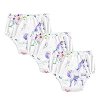 Cartoon Unicorns White Little Girls Potty Training Shorts Leakproof Overnight Training Underwear Trainer Underwear for Toddler 3T
