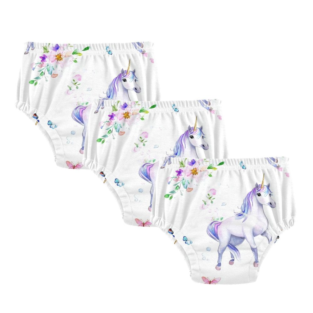 Cartoon Unicorns White Little Girls Potty Training Shorts Leakproof Overnight Training Underwear Trainer Underwear for Toddler 3T