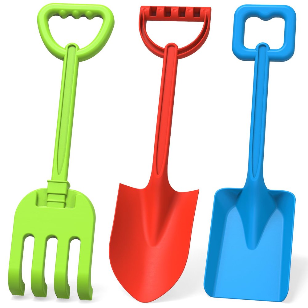 3 PCS Beach Shovel Sand Shovels Snow Toys for Kids Adults, 16 Inch Spade Rake Sandbox, Sturdy Scoop Trowel Garden Digging Planting Tool, Kids Snow Shovel Outdoor Play Summer Vaction Gift Party Favor