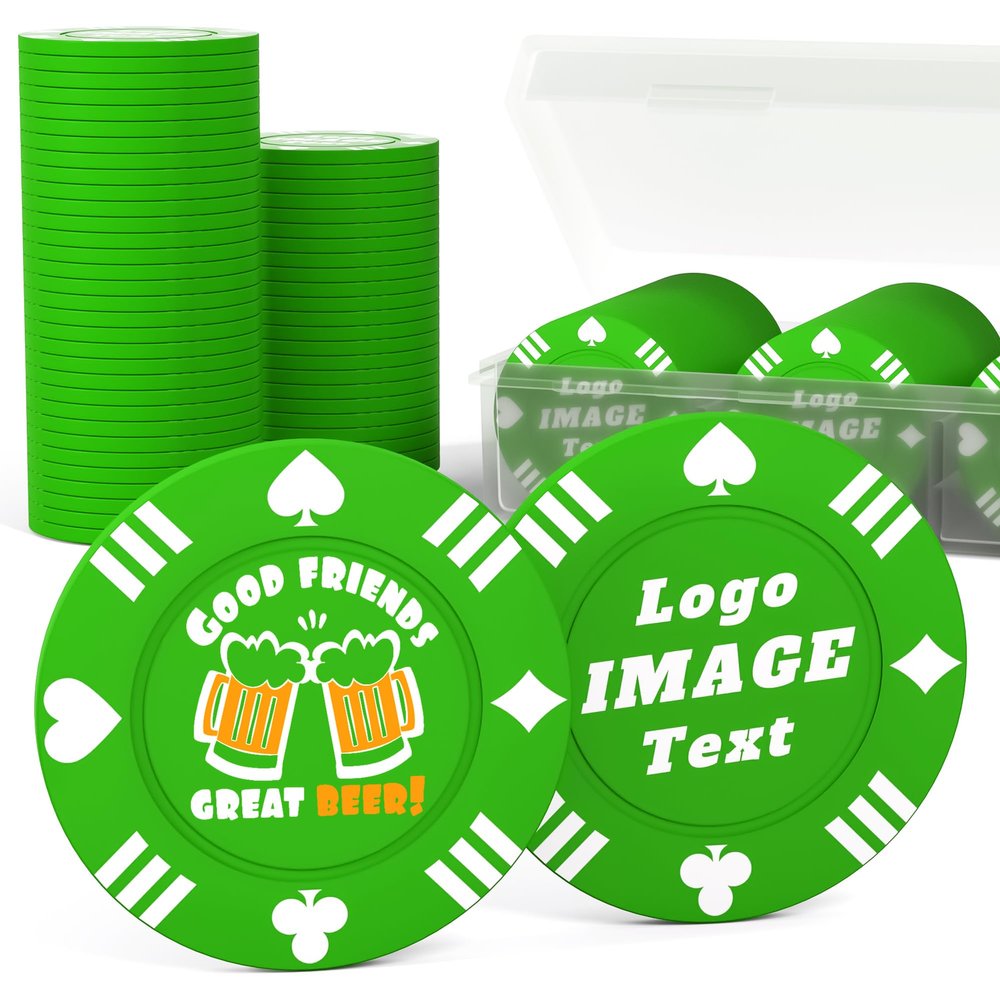 100 Custom Poker Chips, 37MM Custom Drink Tokens Personalized Logo, Image and Text, Double Side UV Full Color Printing Custom Drink Chips for Bar, Party, Business Cards, Company Logo and Promotions