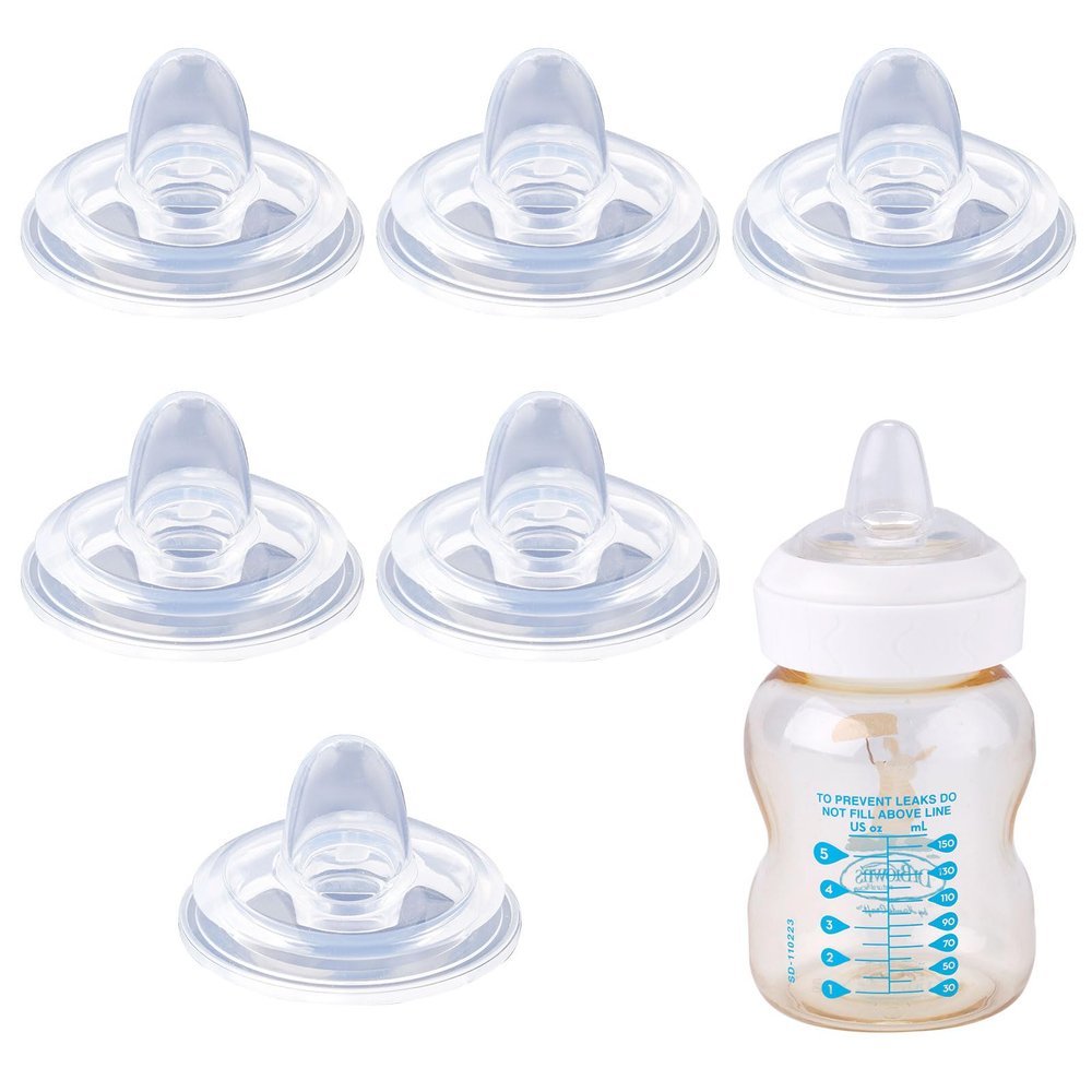 6pcs Wide-Neck Nipple for Dr. Brown's, 100% Soft Silicone Baby Bottle Teat Sippy Straw Spout Nipple Replacement Accessories BPA-Free Compatible with Dr. Brown's Wide-Neck Bottle