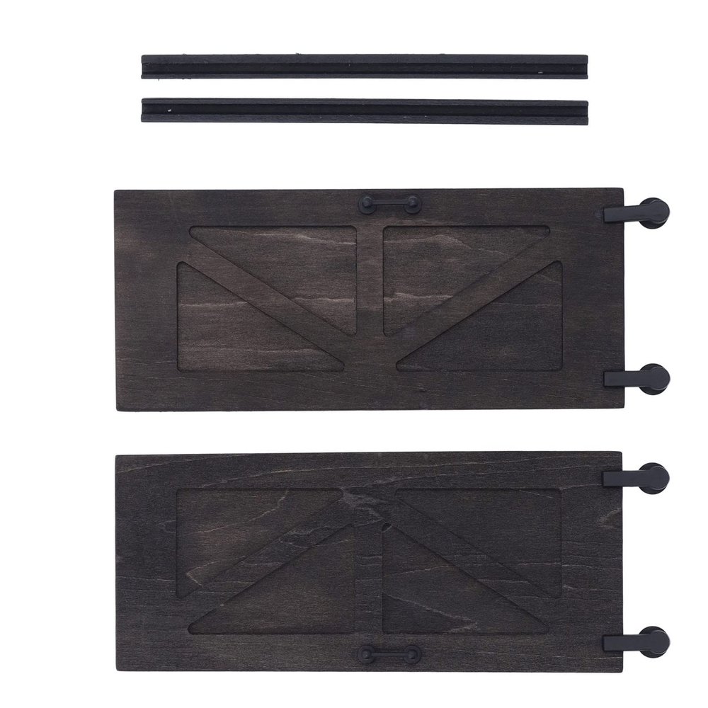 1:12 Scale Miniature Dollhouse Barn Doors, Birch Wood, 7.5 x 3.1 Inches, 2-Pack with Push Rods, Interior Decor Accessory