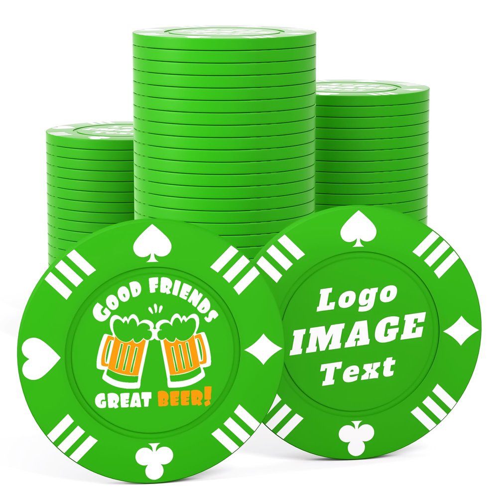 100 Custom Poker Chips, 40MM Custom Drink Tokens Personalized Logo, Image and Text, Double Side UV Full Color Printing Custom Drink Chips for Bar, Party, Business Cards, Company Logo and Promotions