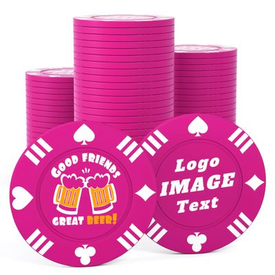 100 Custom Poker Chips, 40MM Custom Drink Tokens Personalized Logo, Image and Text, Double Side UV Full Color Printing Custom Drink Chips for Bar, Party, Business Cards, Company Logo and Promotions
