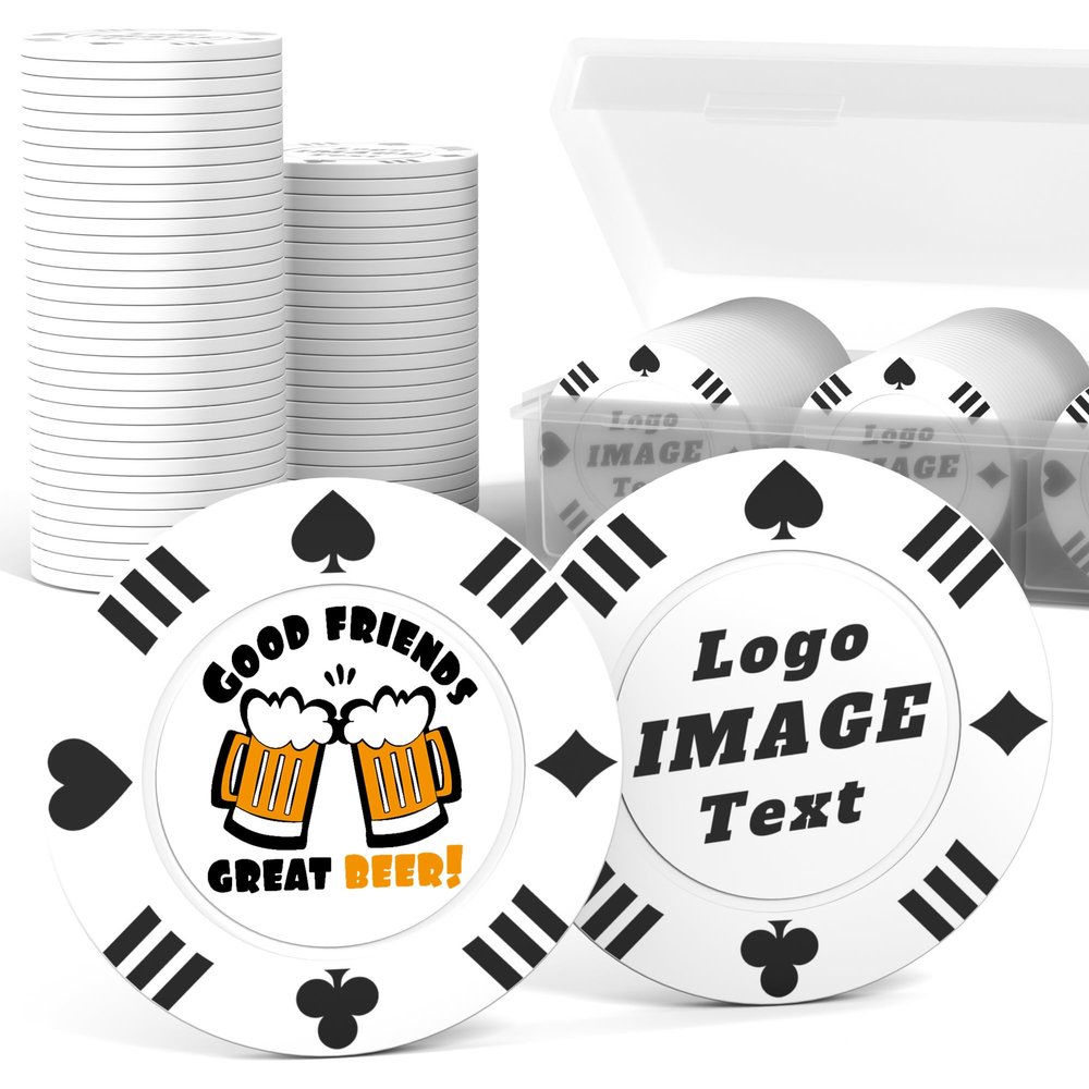 100 Custom Poker Chips, 37MM Custom Drink Tokens Personalized Logo, Image and Text, Double Side UV Full Color Printing Custom Drink Chips for Bar, Party, Business Cards, Company Logo and Promotions