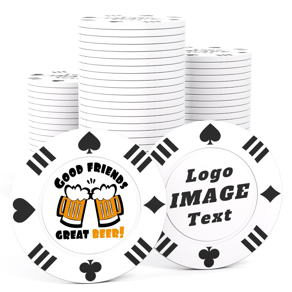 100 Custom Poker Chips, 40MM Custom Drink Tokens Personalized Logo, Image and Text, Double Side UV Full Color Printing Custom Drink Chips for Bar, Party, Business Cards, Company Logo and Promotions