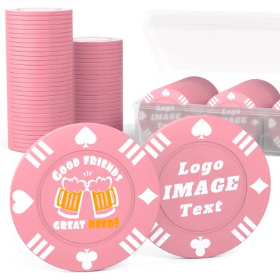 100 Custom Poker Chips, 37MM Custom Drink Tokens Personalized Logo, Image and Text, Double Side UV Full Color Printing Custom Drink Chips for Bar, Party, Business Cards, Company Logo and Promotions
