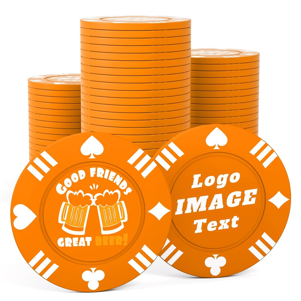 100 Custom Poker Chips, 40MM Custom Drink Tokens Personalized Logo, Image and Text, Double Side UV Full Color Printing Custom Drink Chips for Bar, Party, Business Cards, Company Logo and Promotions