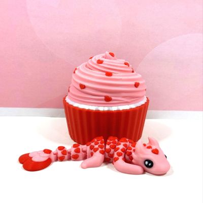 3D Printed Dragon, Articulated Baby Love Dragon in Cupcake Container, Pink Fidget ADHD Autism Toy, Valentine's Gift, Home Office Decor Executive Desk Toy - CCLDR002-PINK