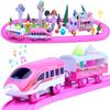 Pink Train Sets for Toddlers|Musical Electric Train Toys with DIY Ice Cream Truck 3D Foam Puzzles Party Scene Building Kit & Dolls for Girls Boys 3-5 Years Old Parent-Child Interaction Birthday Gift view 1