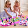 Pink Train Sets for Toddlers|Musical Electric Train Toys with DIY Ice Cream Truck 3D Foam Puzzles Party Scene Building Kit & Dolls for Girls Boys 3-5 Years Old Parent-Child Interaction Birthday Gift view 3