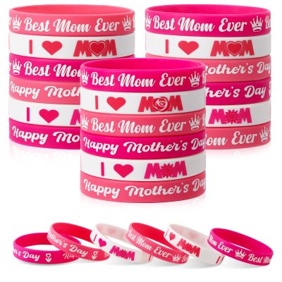 JUNEBRUSHS 42pcs Mother's Day Silicone Wristbands Party Favors Rubber Bracelets for Happy Mother's Day Mom Birthday Themed Party Supplies Goodie Bag Stuffers Fillers